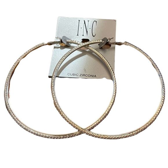 NWT INC International Concepts 4” diameter encrusted hoops earrings - Picture 1 of 4